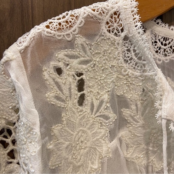 NWT Chico’s Size 1 (8/10) Embellished Peasant Blouse Top Beaded Ivory Sheer - Picture 5 of 11